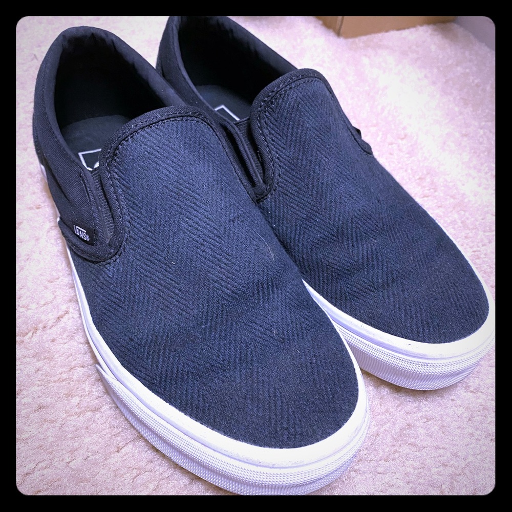 Black Suede Vans slip ons